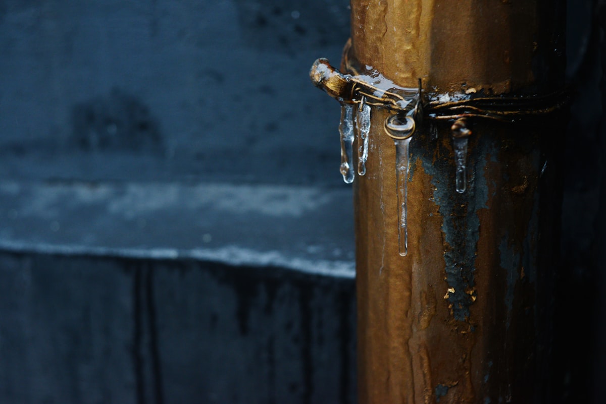 Frost on an exterior water pipe